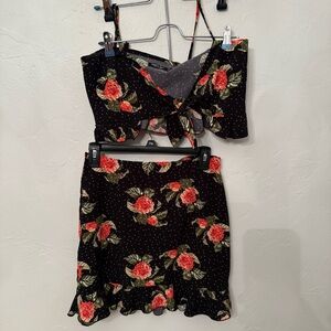 NASTY GAL Floral Black Skirt Set